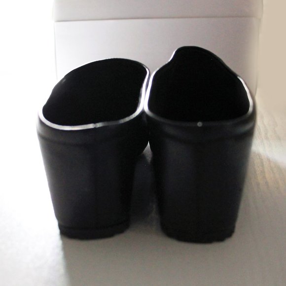 Black Leather Shoes Slip On Mule Wedge Heel Clog Browns Booties Italy Size 6.5 - Picture 7 of 7